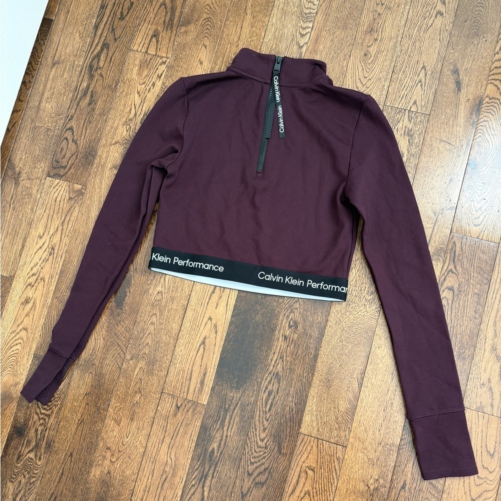 Calvin Klein Performance Mid Zip Plum Long Sleeve Crop Top Size Small